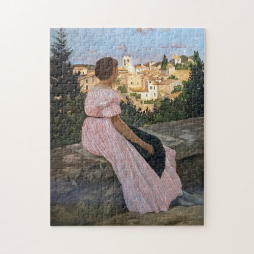 Frederic Bazille _ The Pink Dress Jigsaw Puzzle