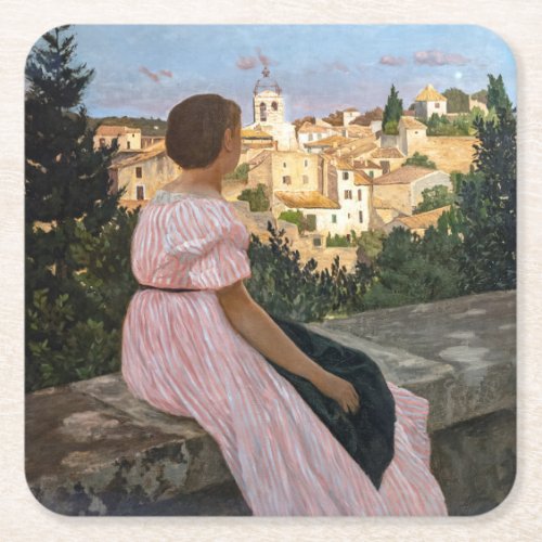 Frederic Bazille _ The Pink Dress Square Paper Coaster