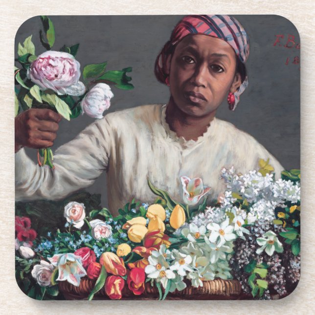 Frederic Bazille - Young Woman with Peonies Beverage Coaster (Front)
