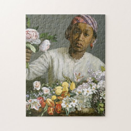 Frederic Bazille _ Young Woman With Peonies Jigsaw Puzzle