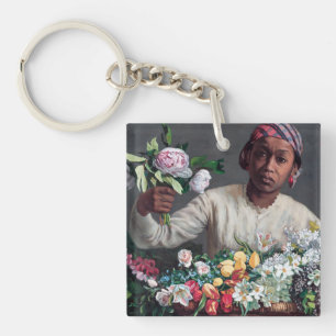 Frederic Bazille - Young Woman with Peonies Keychain