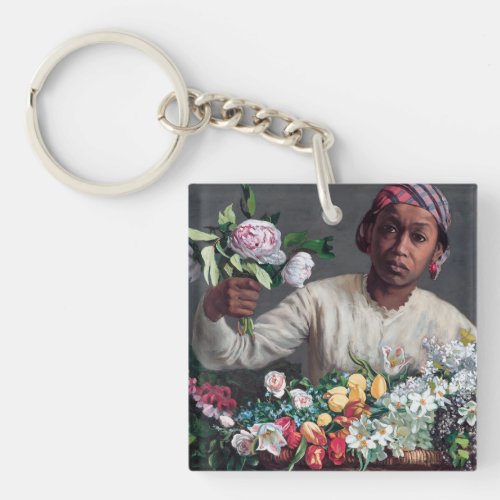 Frederic Bazille _ Young Woman with Peonies Keychain