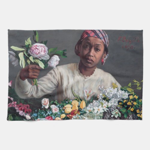 Frederic Bazille _ Young Woman with Peonies Kitchen Towel