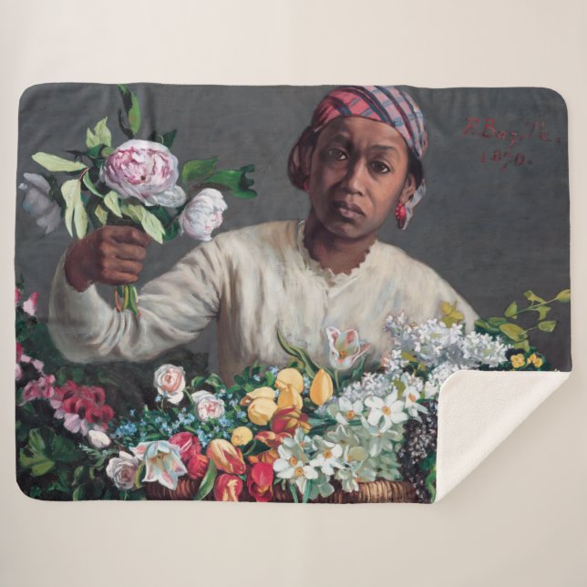Frederic Bazille - Young Woman with Peonies Sherpa Blanket (Front (Horizontal))
