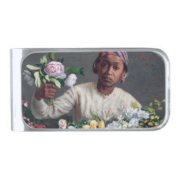 Frederic Bazille - Young Woman with Peonies Silver Finish Money Clip