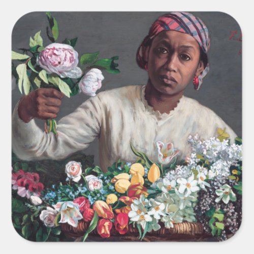 Frederic Bazille _ Young Woman with Peonies Square Sticker