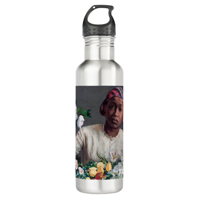 Frederic Bazille - Young Woman with Peonies Stainless Steel Water Bottle (Front)