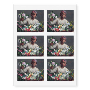 Frederic Bazille - Young Woman with Peonies Temporary Tattoos