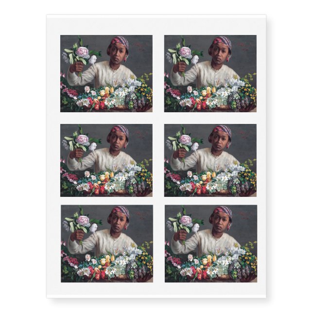 Frederic Bazille - Young Woman with Peonies Temporary Tattoos (Front)