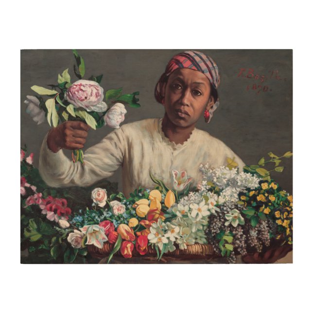 Frederic Bazille - Young Woman with Peonies Wood Wall Art (Front)