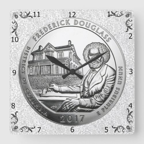 FREDERIC DOUGLASS COIN SQUARE WALL CLOCK