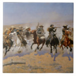 Frederic Remington Painting “Dash For The Timber” Tile<br><div class="desc">Frederic Remington was an American painter, illustrator, sculptor, and writer best known for his art depicting the cowboys, soldiers and Native Americans of the Old West. A native of Canton, New York, Remington found inspiration in these subjects from an early age. He loved the idea of the frontier and traveled...</div>