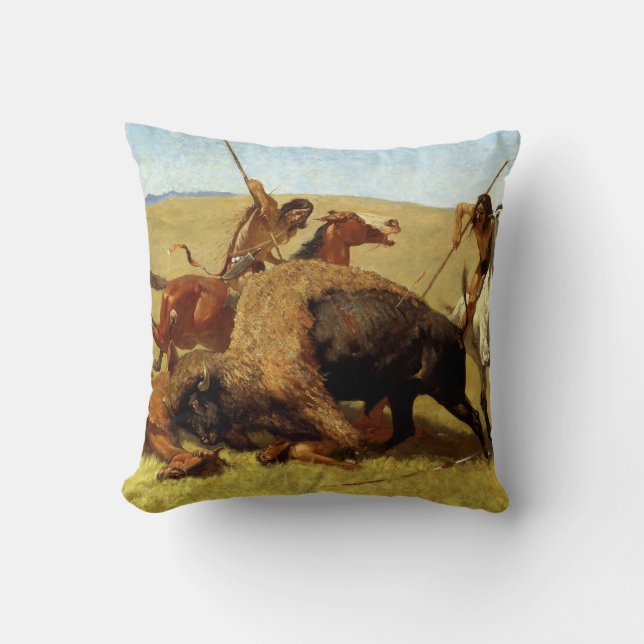 Frederic Remington The Buffalo Hunt Throw Pillow (Front)