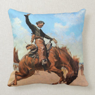 Frederic Remington Western Art “Bronco Buster” Throw Pillow