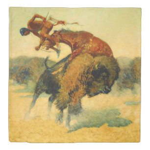 Frederic Remington Western Art “Episode – Buffalo Duvet Cover