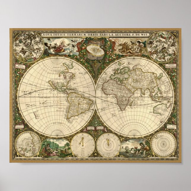 Frederick de Wit 1660 Map of the World Poster (Front)