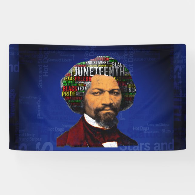 Frederick Douglass c1860s, Juneteenth Word Cloud Banner (Horizontal)