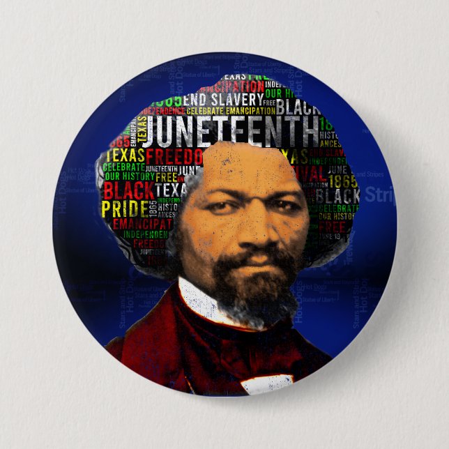 Frederick Douglass c1860s, Juneteenth Word Cloud Button (Front)