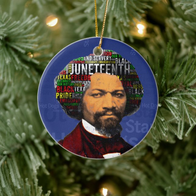 Frederick Douglass c1860s, Juneteenth Word Cloud Ceramic Ornament (Tree)