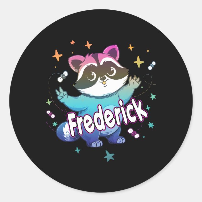 Frederick Name With Raccoon Classic Round Sticker (Front)