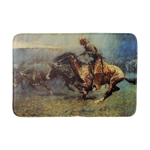 Frederick Remington Western Art The Stampede Bath Mat