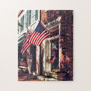 Fredericksburg VA - Street With American Flags Jigsaw Puzzle