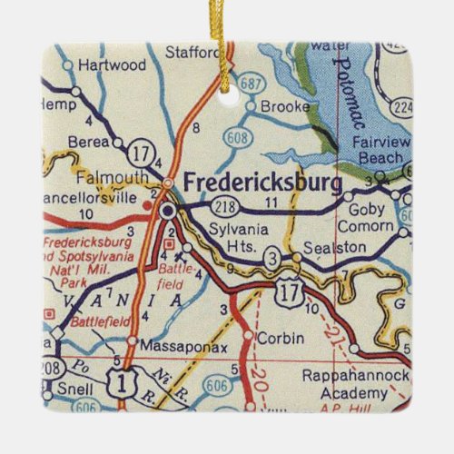 Fredericksburg VA Vintage Map Ceramic Ornament