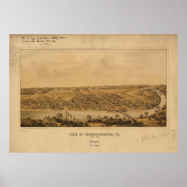 Fredericksburg Virginia 1863 Antique Panoramic Map Poster (Front)