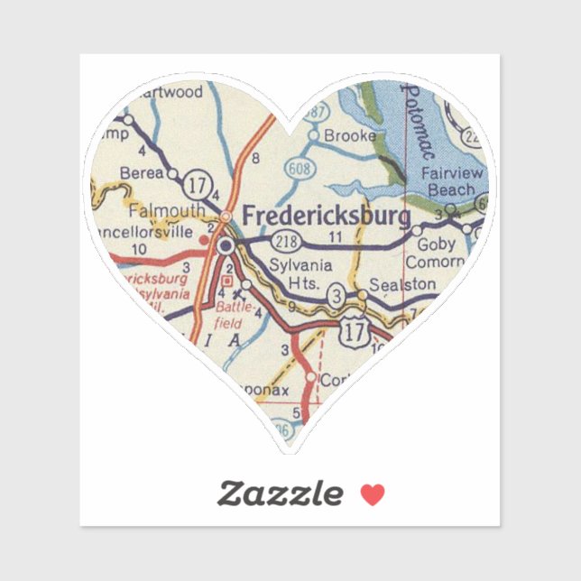 Fredericksburg Virginia Vintage Map Sticker (Sheet)