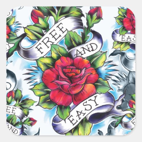 Free and Easy watercolor rose tattoo art Square Sticker