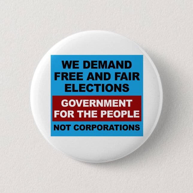 Free and Fair Elections Pinback Button (Front)