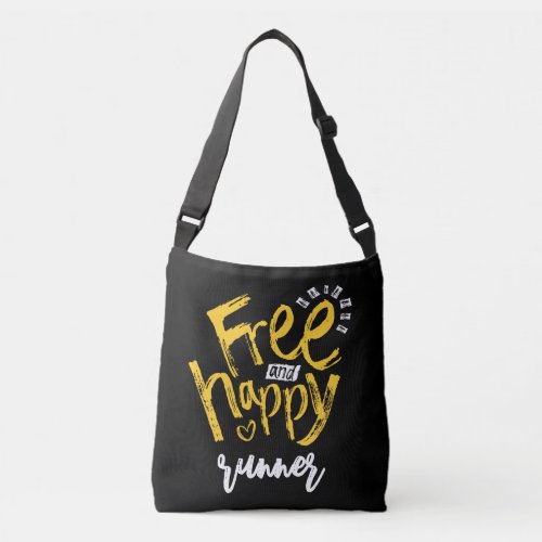 Free And Happy Yellow White Modern Script Black Crossbody Bag