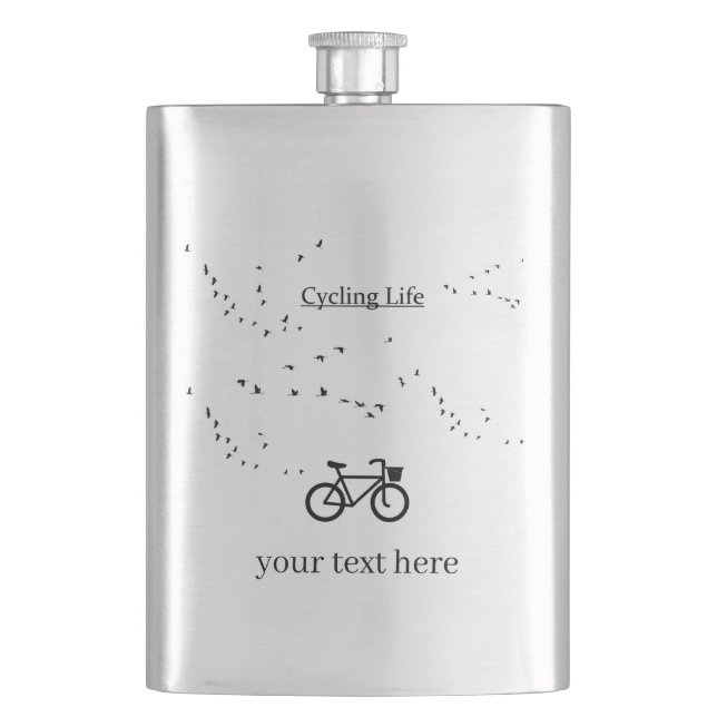 Free as a Bird Cycling Life Black and White Art Flask (Front)