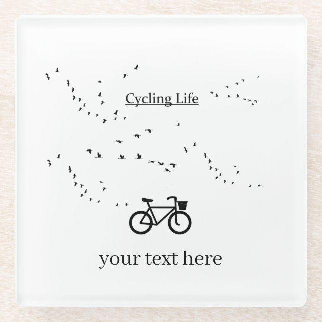 Free as a Bird Cycling Life Black and White Art Glass Coaster (Front)