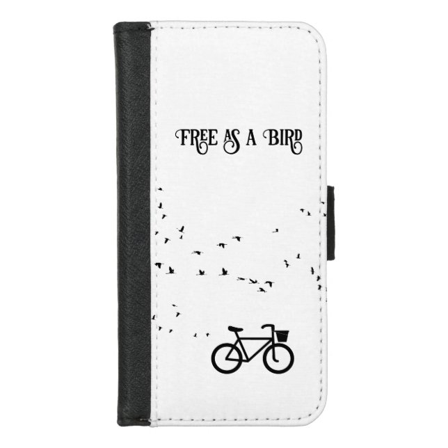 Free as a Bird Cycling Life Black and White Art iPhone Wallet Case (Front)