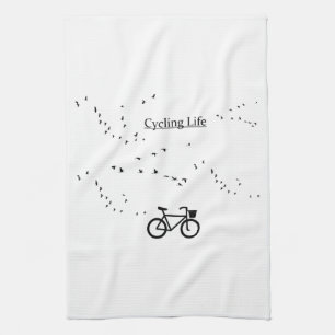 Free as a Bird Cycling Life Black and White Art Kitchen Towel