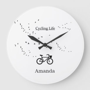 Free as a Bird Cycling Life Black and White Art Large Clock