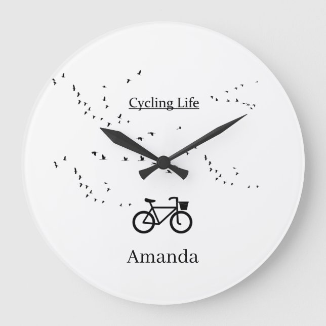 Free as a Bird Cycling Life Black and White Art Large Clock (Front)