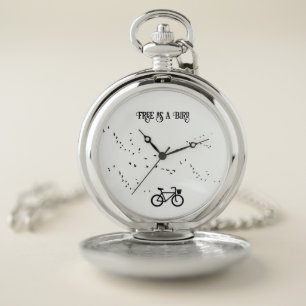 Free as a Bird Cycling Life Black and White Art Pocket Watch