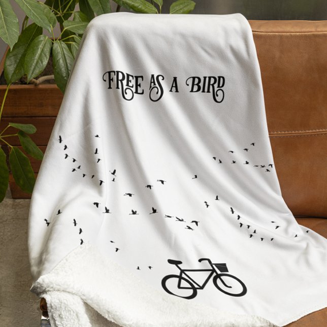 Free as a Bird Cycling Life Black and White Art Sherpa Blanket (Creator Uploaded)
