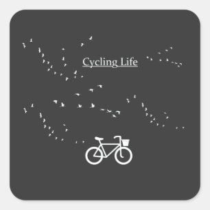 Free as a Bird Cycling Life Black and White Art Square Sticker