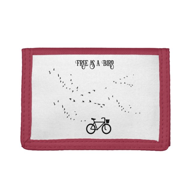 Free as a Bird Cycling Life Black and White Art Trifold Wallet (Front)