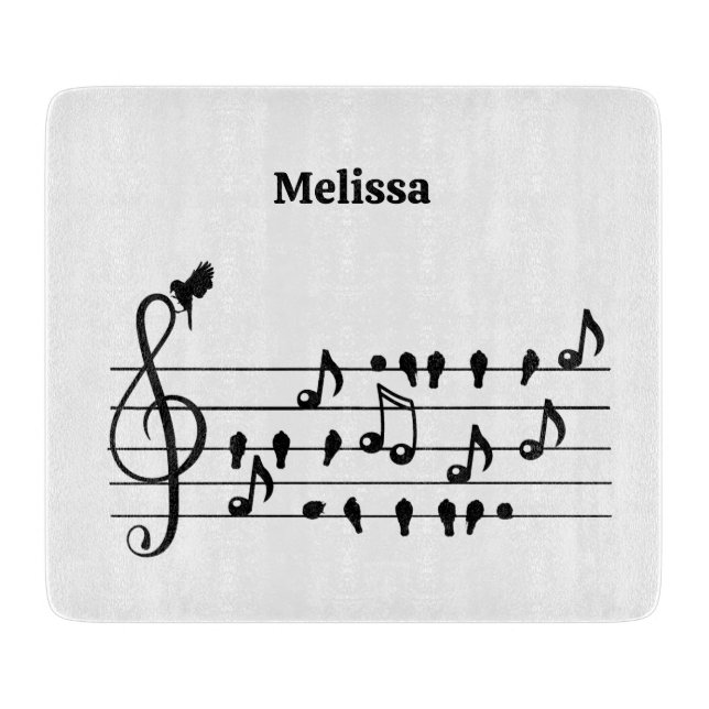 Free as a bird, song birds acting as musical notes cutting board (Front)
