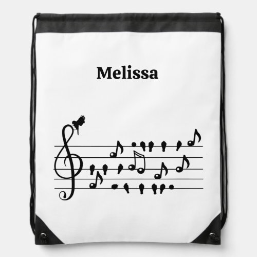 Free as a bird song birds acting as musical notes drawstring bag