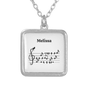 Free as a bird, song birds acting as musical notes silver plated necklace