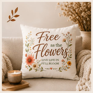 Free as the Flowers Graphic Boho Double-sided  Throw Pillow