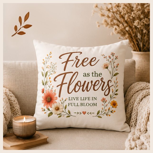 Free as the Flowers Graphic Boho Double-sided  Throw Pillow (Creator Uploaded)