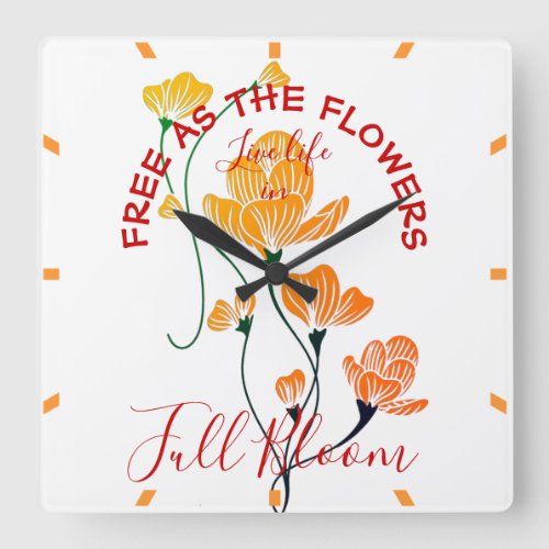 Free as the Flowers Yellow Orange Ginkgo Leaves Square Wall Clock