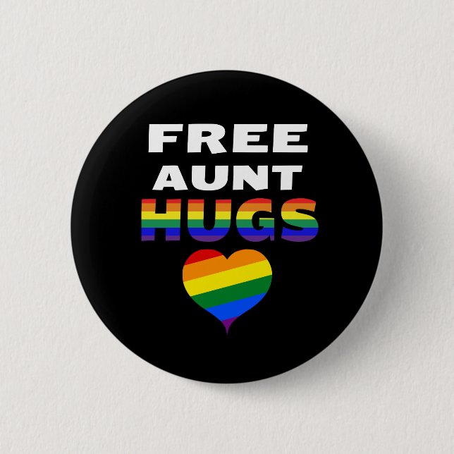 Free Aunt Hugs LGBT Aunt Gay Pride Lesbian Pride Button (Front)