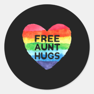 Free Aunt Hugs LGBT Flag Pride Awareness Month Rai Classic Round Sticker